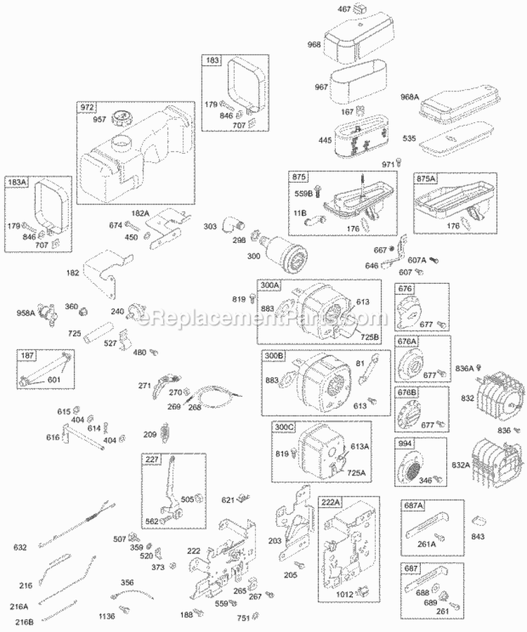 Fuel Control Bracket Muffler Air Cleaner Diagram and Parts List for 195707-0124-01  Briggs and Stratton Engine